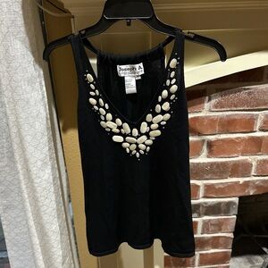 Joseph Black Tank Top with Cream Stone Embellishments